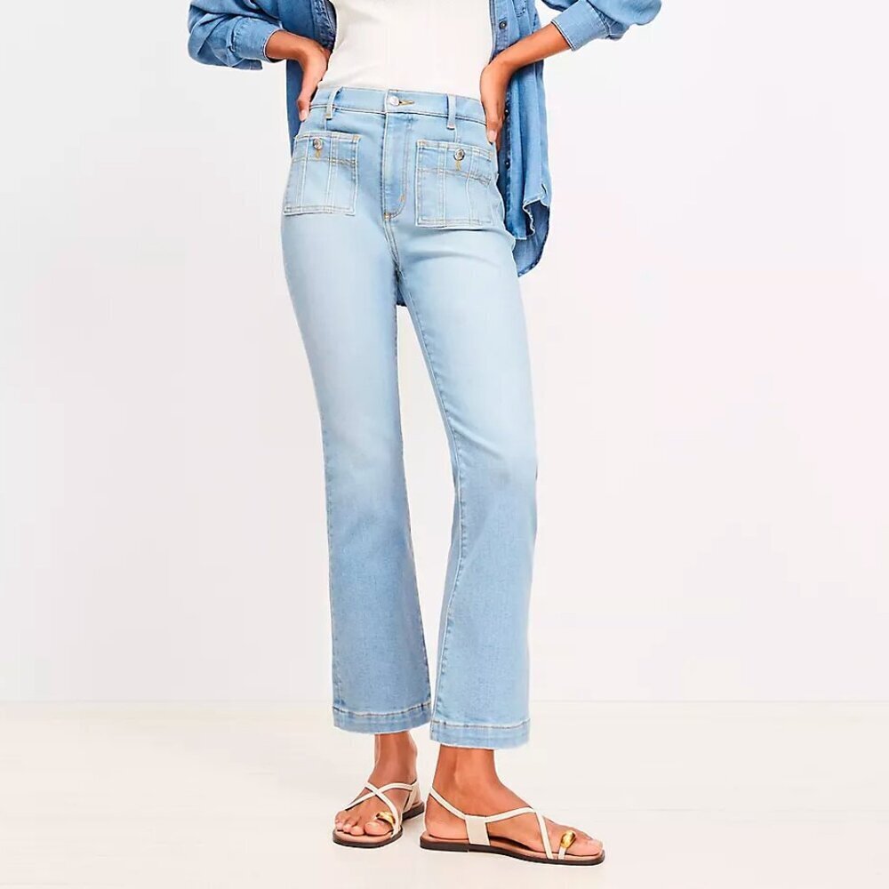 LOFT Patch Pocket Kick Crop Jeans in Bright Vintage Light Wash Retro Look 765053 - Picture 4 of 12